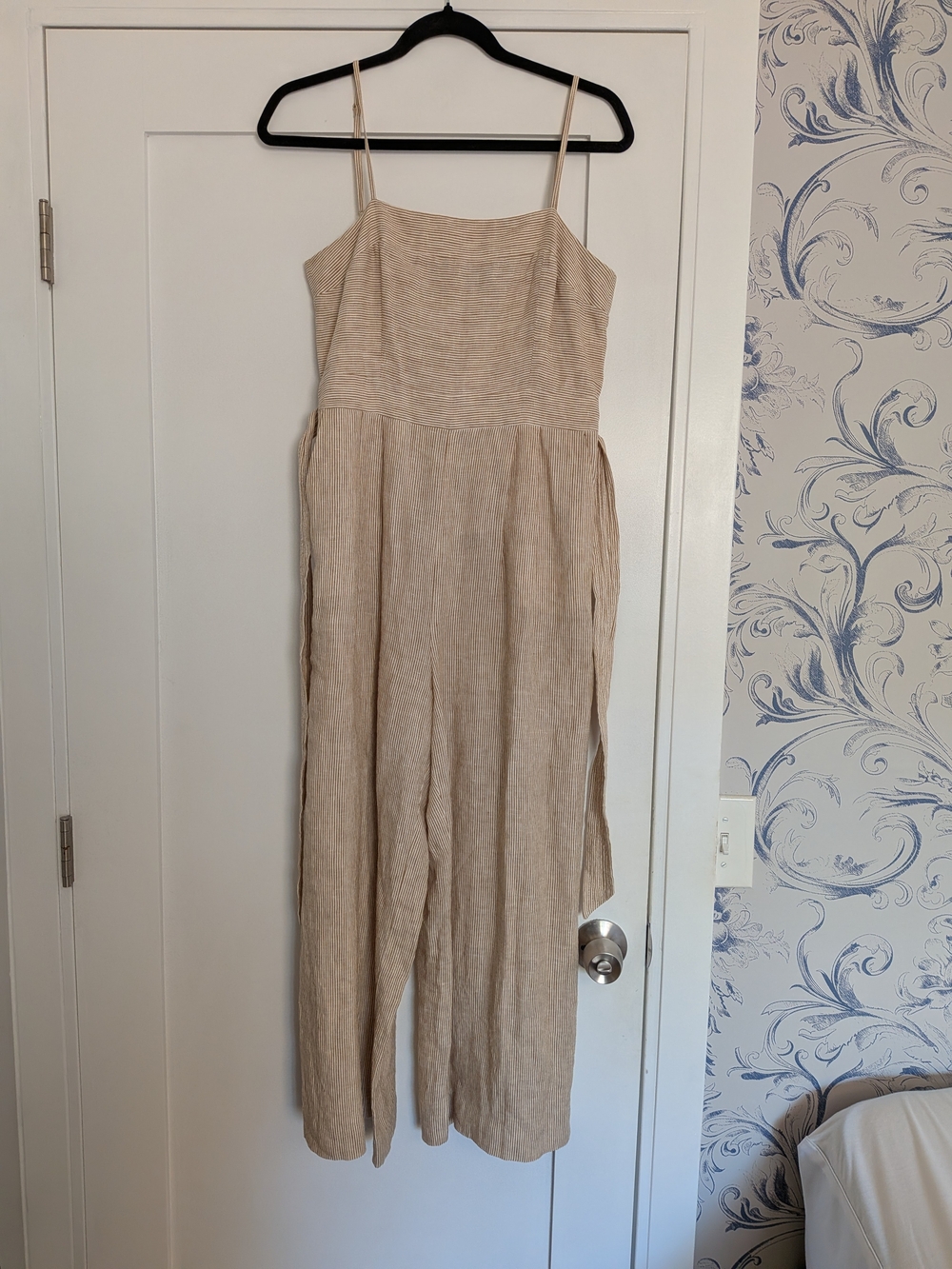 J. CREW Spaghetti-Strap Beige Linen Jumpsuit